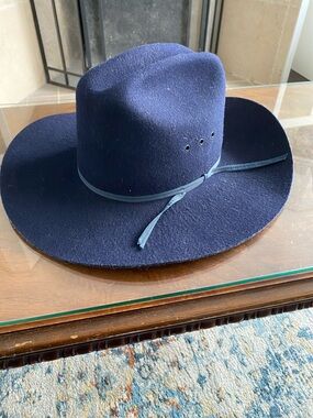 MHT Navy Cowboy Hat Master Hatters of Texas Wool/Fur 7 1/4